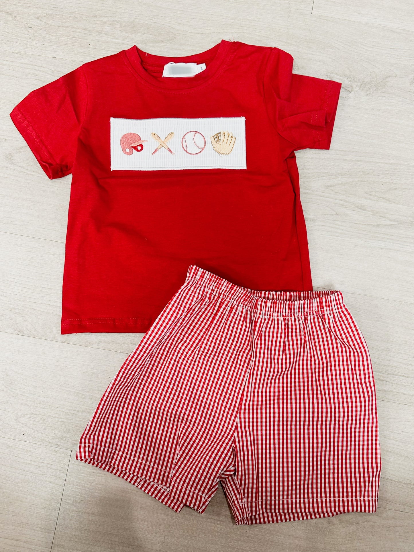 Boys embroidered baseball shorts set