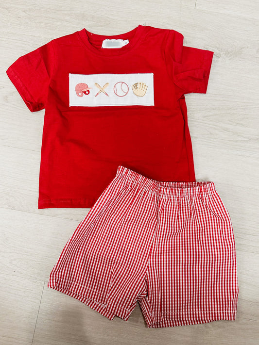 Boys embroidered baseball shorts set