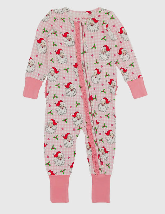 Baby Girls Dear Santa Bamboo Viscose Convertible Ruffle One Piece Pajama