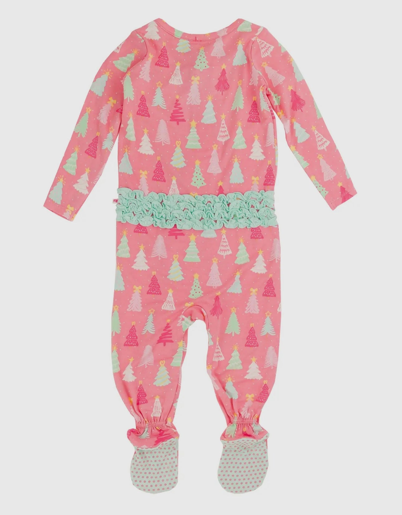 Baby Girls Merry Pink Pines Bamboo Footed Ruffle One Piece Pajama