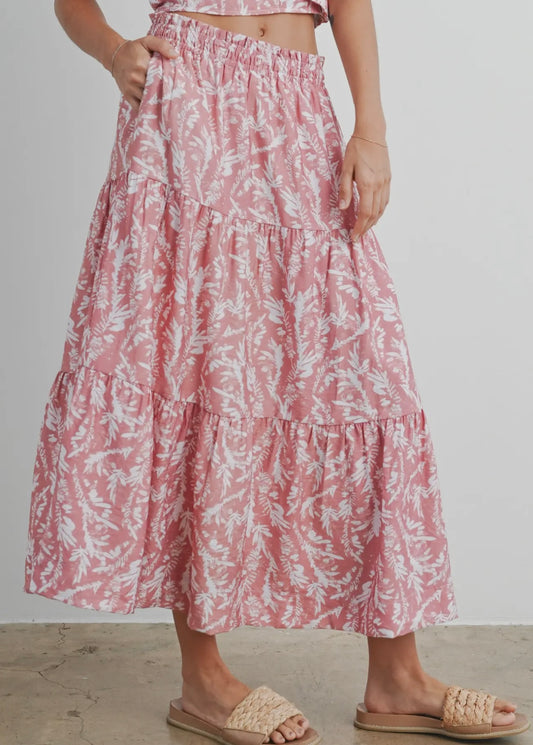 Leaf Print Maxi Skirt