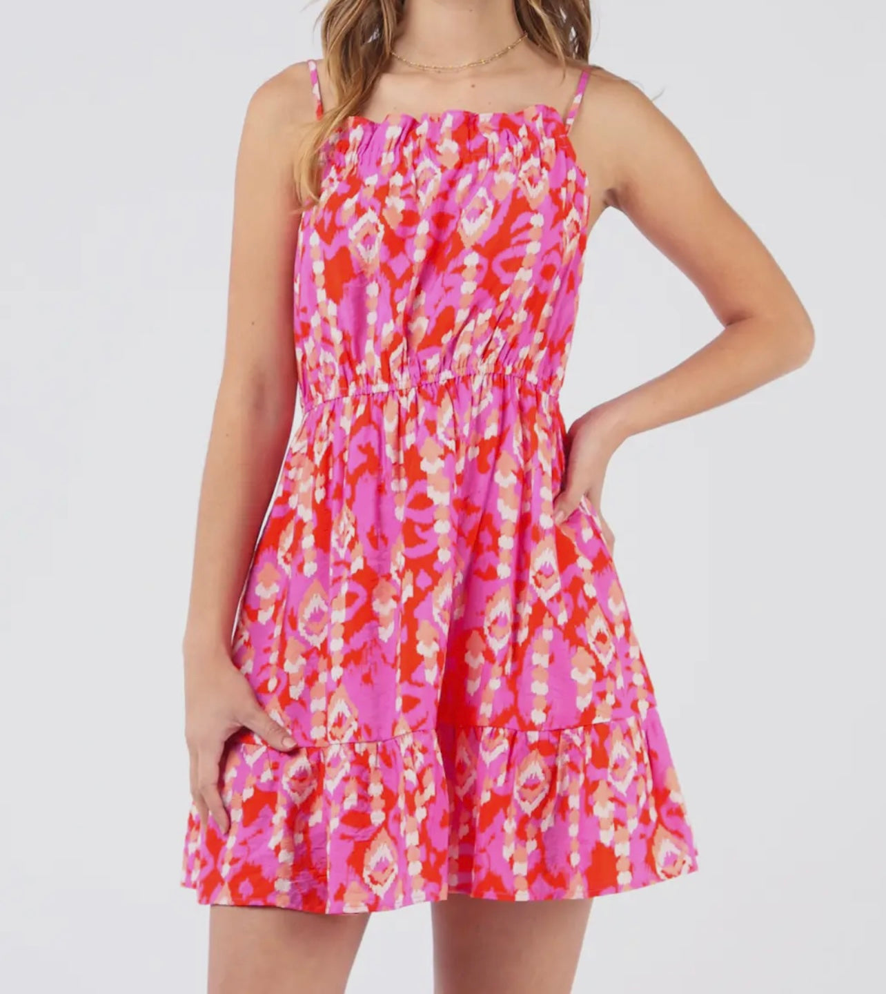 Pink Printed Mini Dress