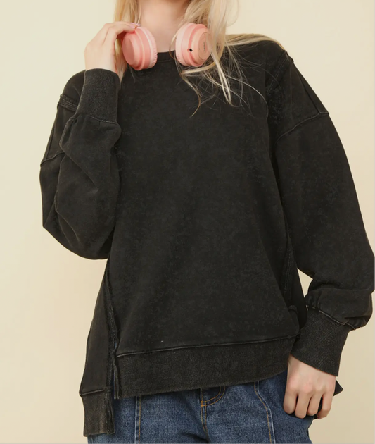 Mineral Washed French Terry oversized knit pullover