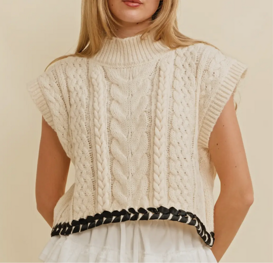 Cable Knit Contrast Stitch Sweater