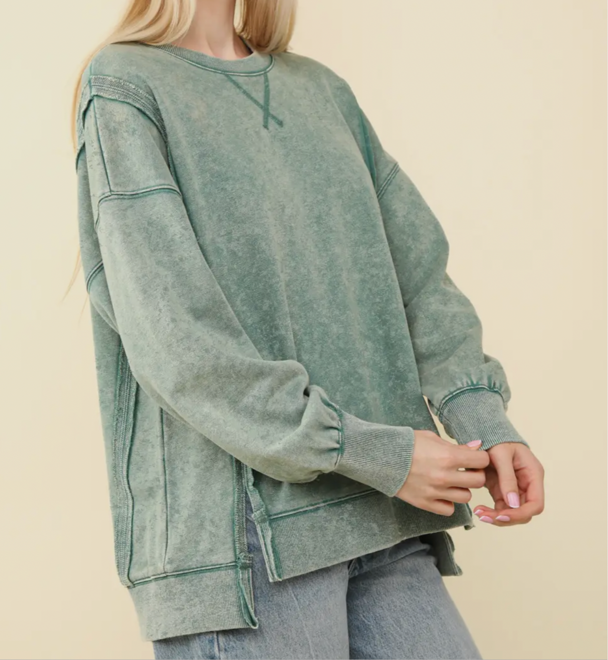 Mineral Washed French Terry oversized knit pullover