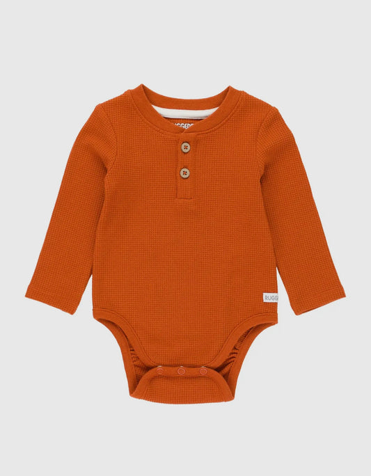 Baby Boys Rust Waffle Knit Henley Bodysuit