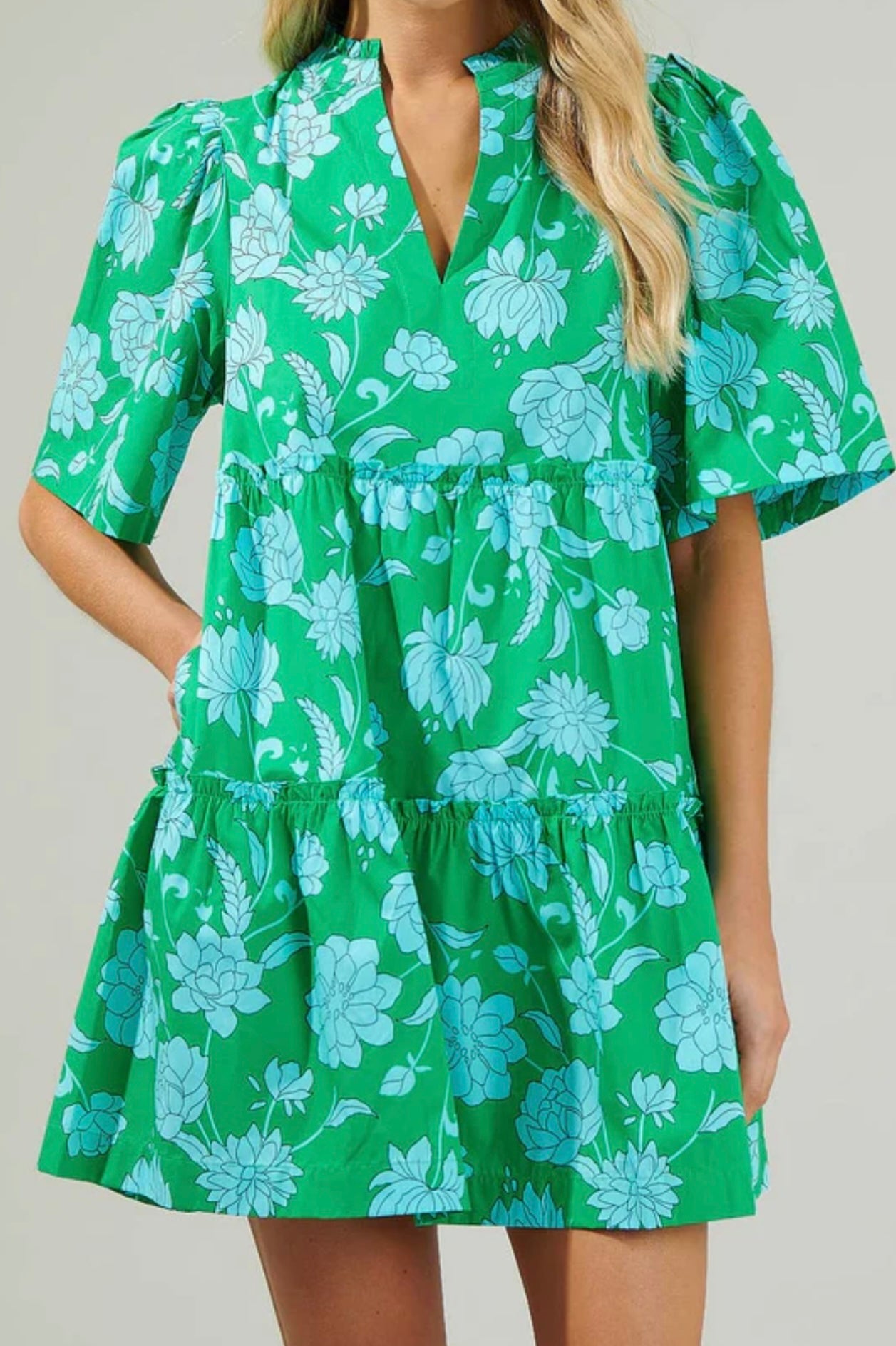 Waterlilly Floral Split Neck Dress