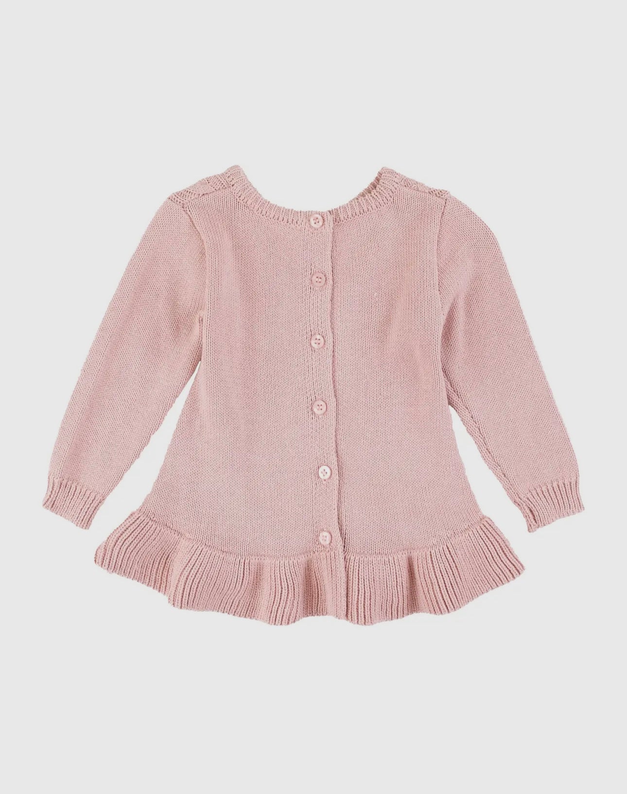 Girls Pink Ruffle Hem Cable Knit Sweater