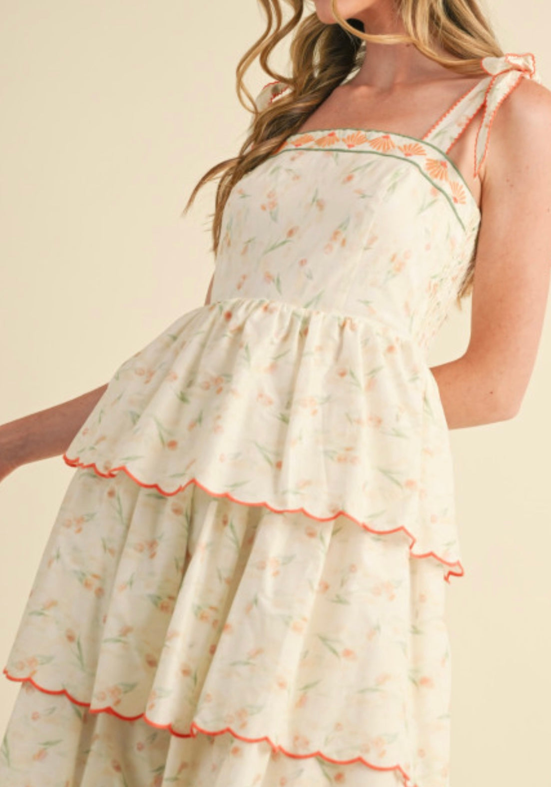 Orange Floral MIDI Dress