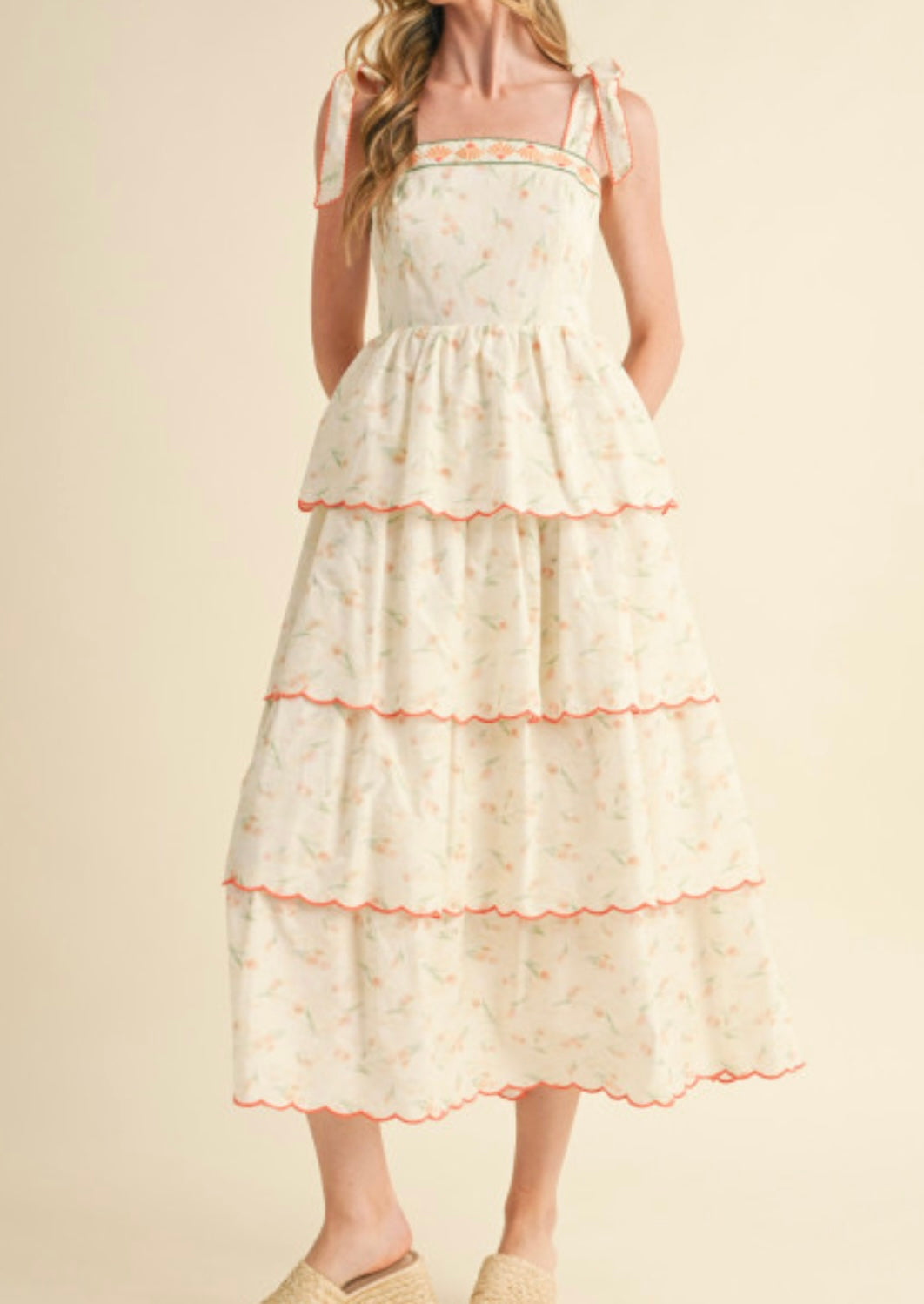 Orange Floral MIDI Dress