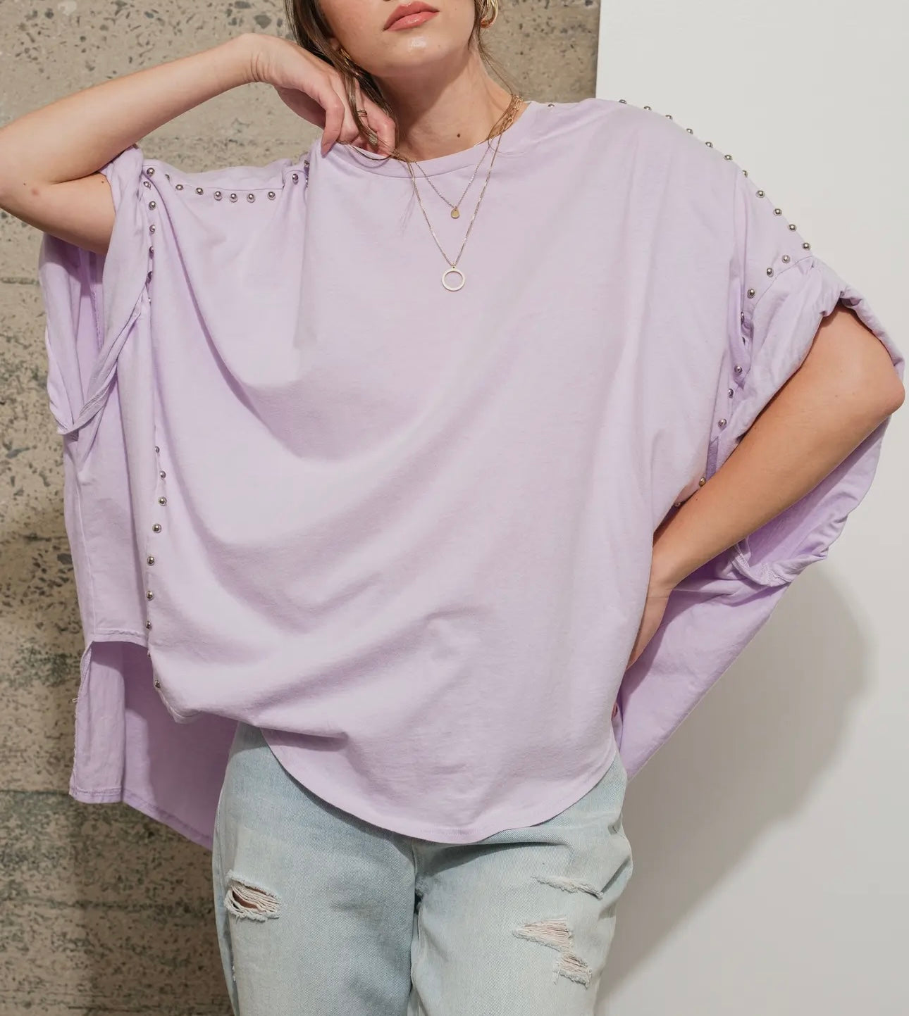 Studded High Low Tee
