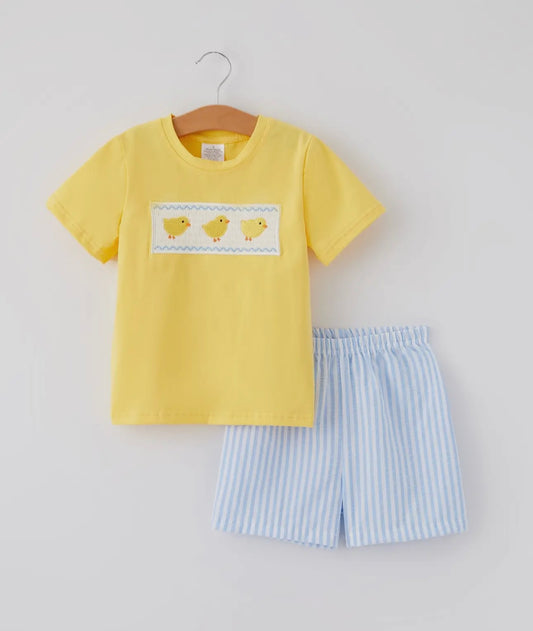 Boys Chicken Embroidery Short Set