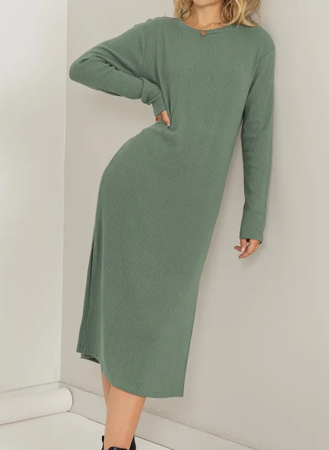 Ribbed long sleeve midi dress