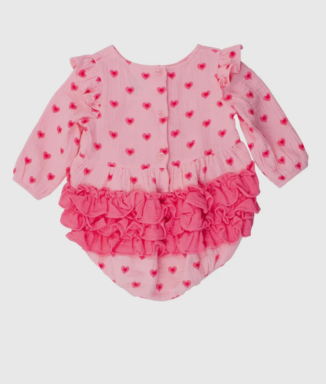 Baby Girls I Heart You Cotton Gauze Bubble Romper