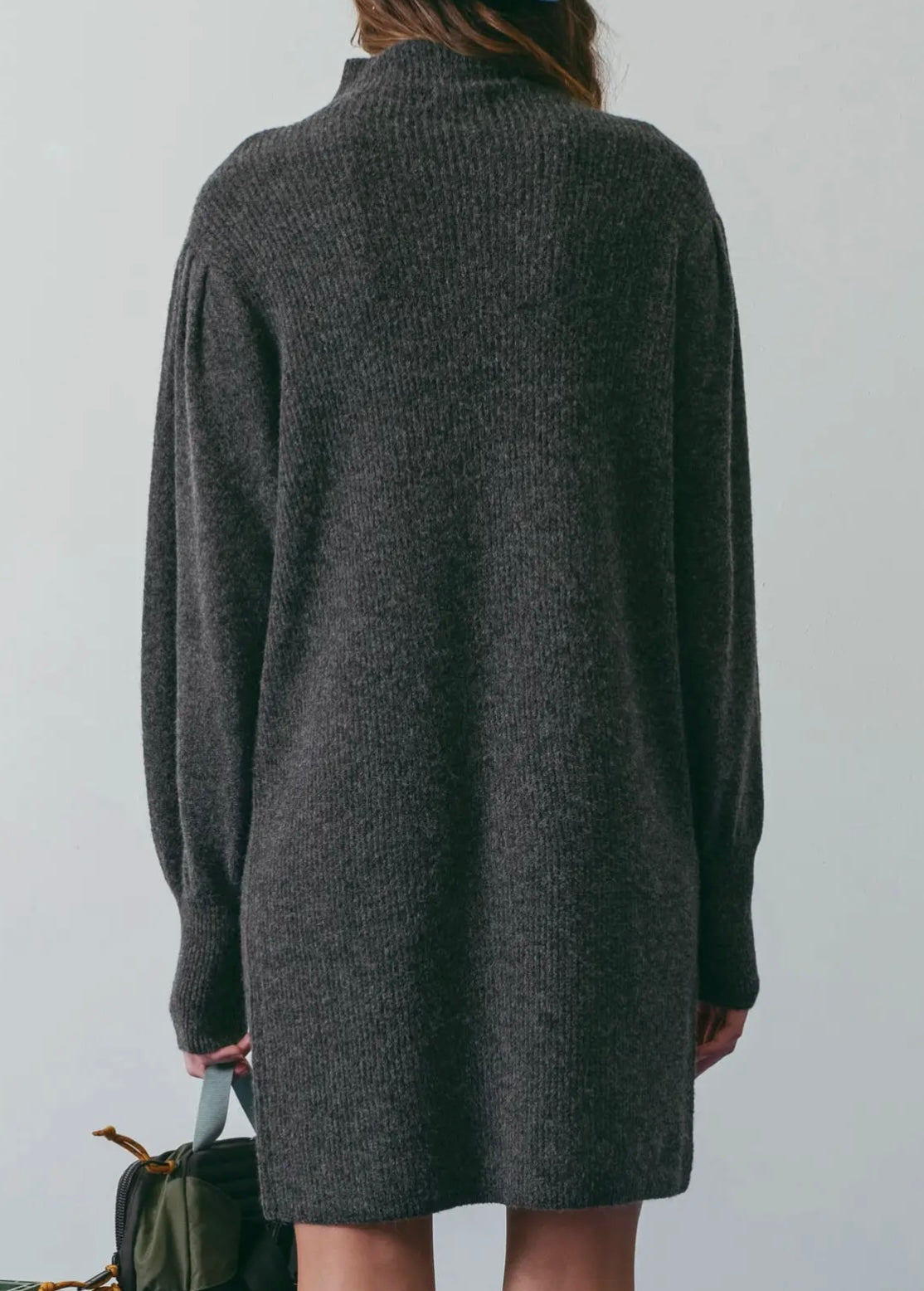 Mock Neck Puff Sleeve Sweater Dress