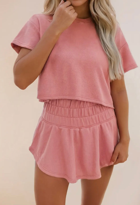 Cropped Tee and Ruffle High Waist Skort Set