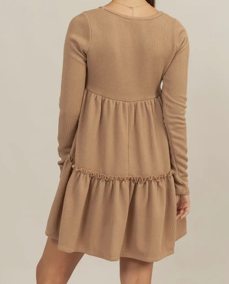Rib Babydoll tiered mini dress