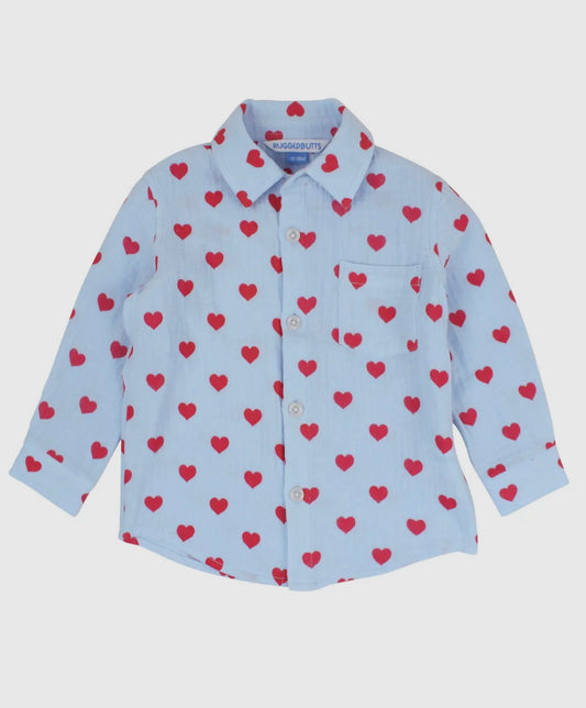 Boys Steal Your Heart Cotton Gauze Long Sleeve Button Down Shirt