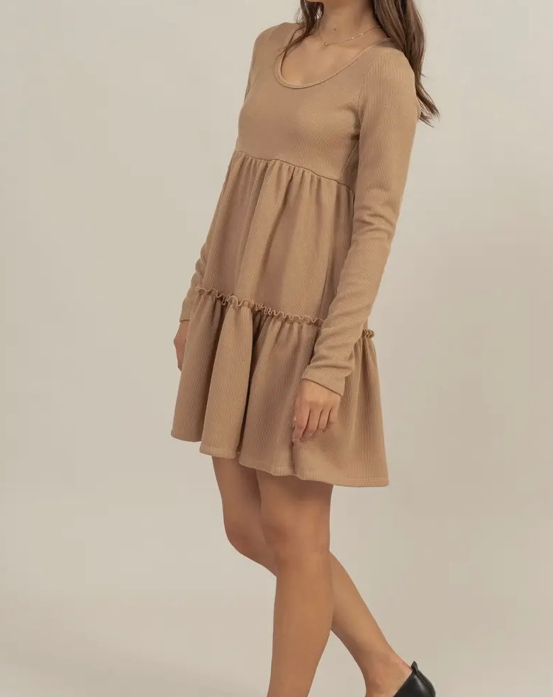Rib Babydoll tiered mini dress