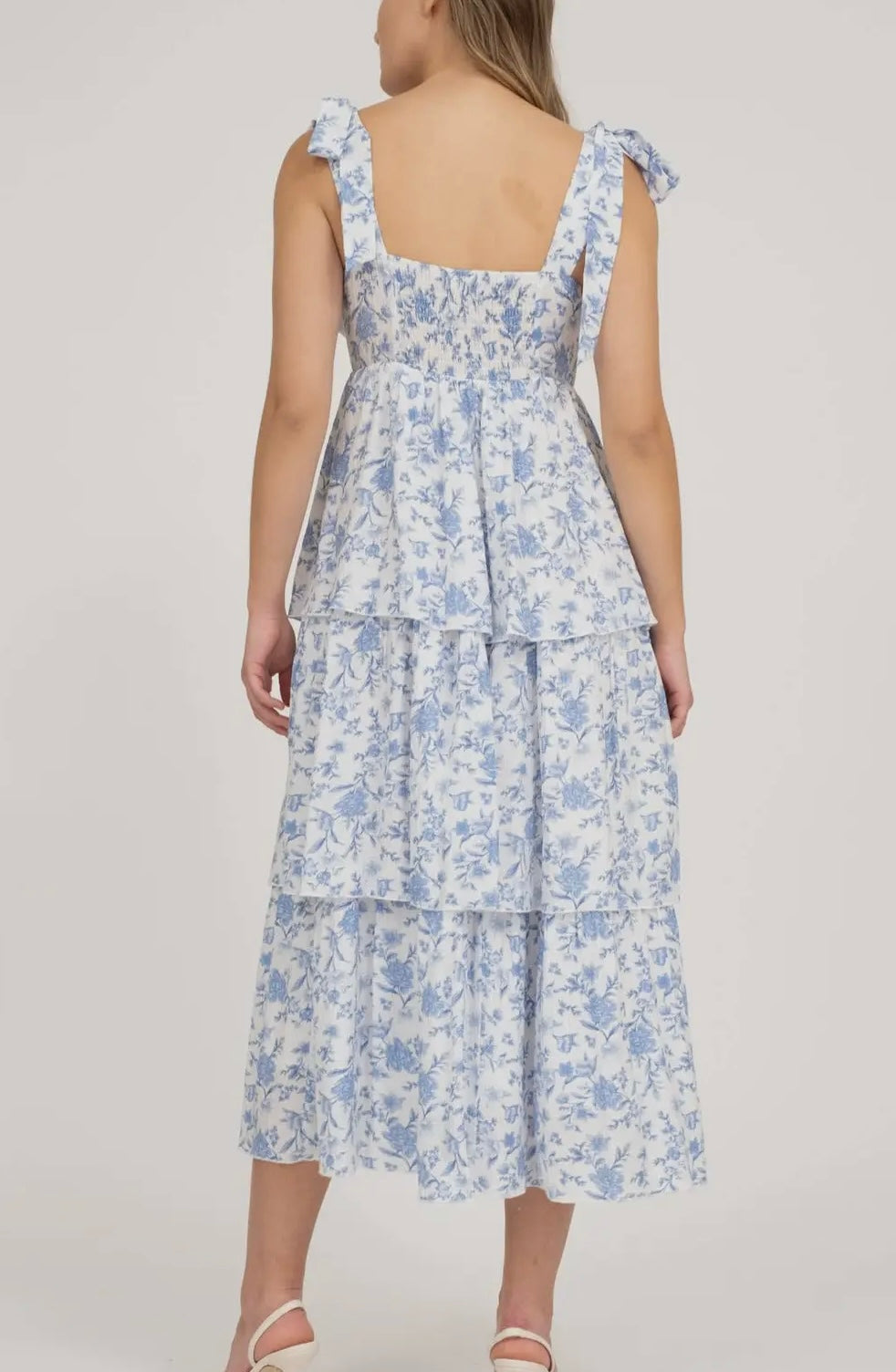 Blue floral tie strap midi dress