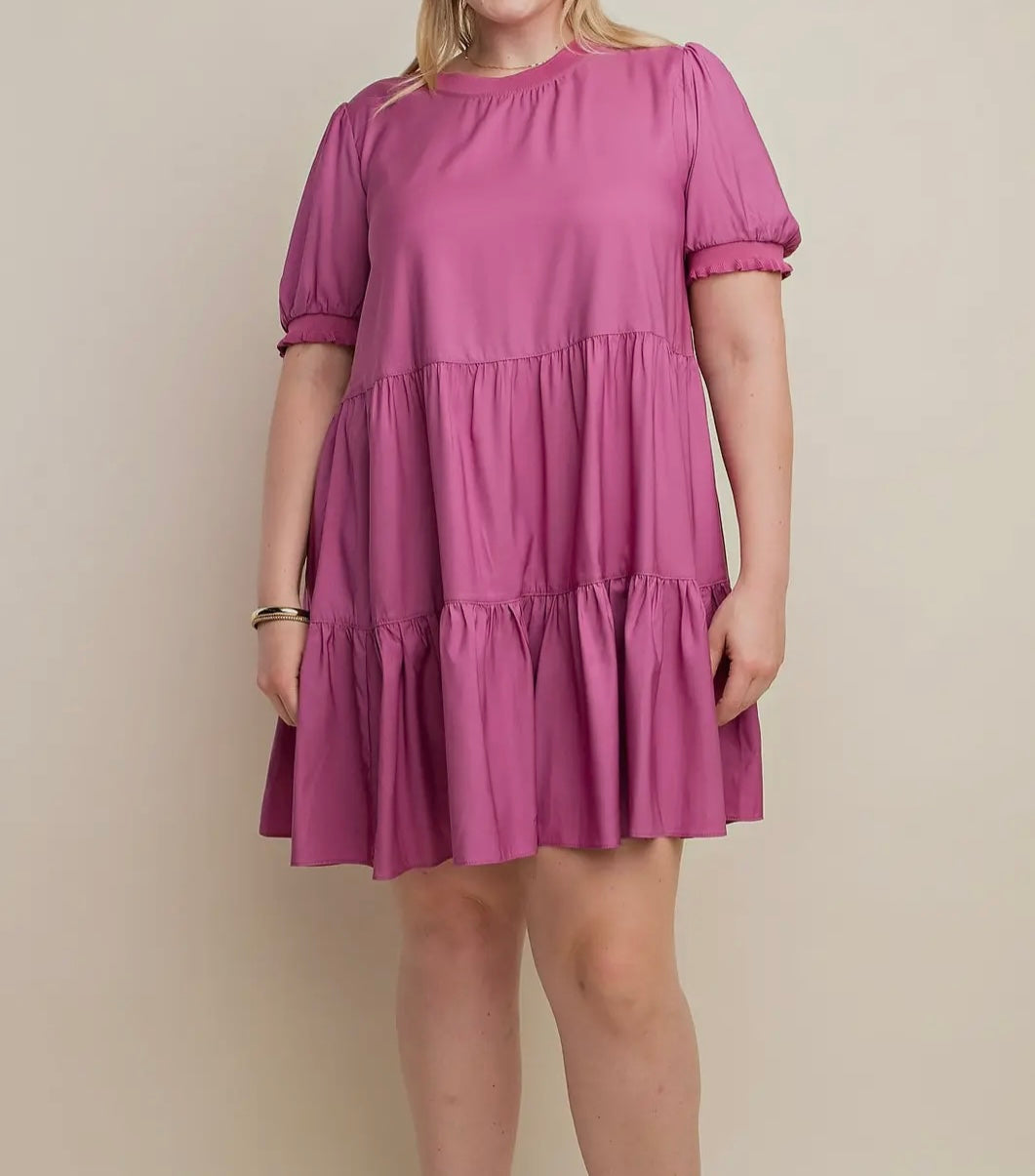 Plus Satin Layered Dress Magenta