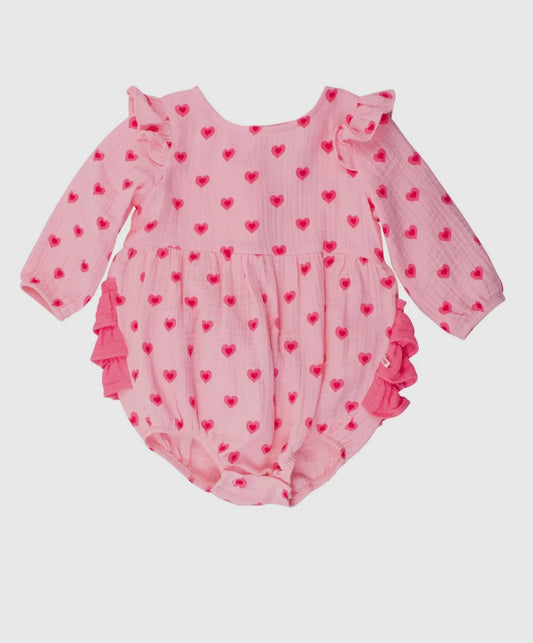 Baby Girls I Heart You Cotton Gauze Bubble Romper