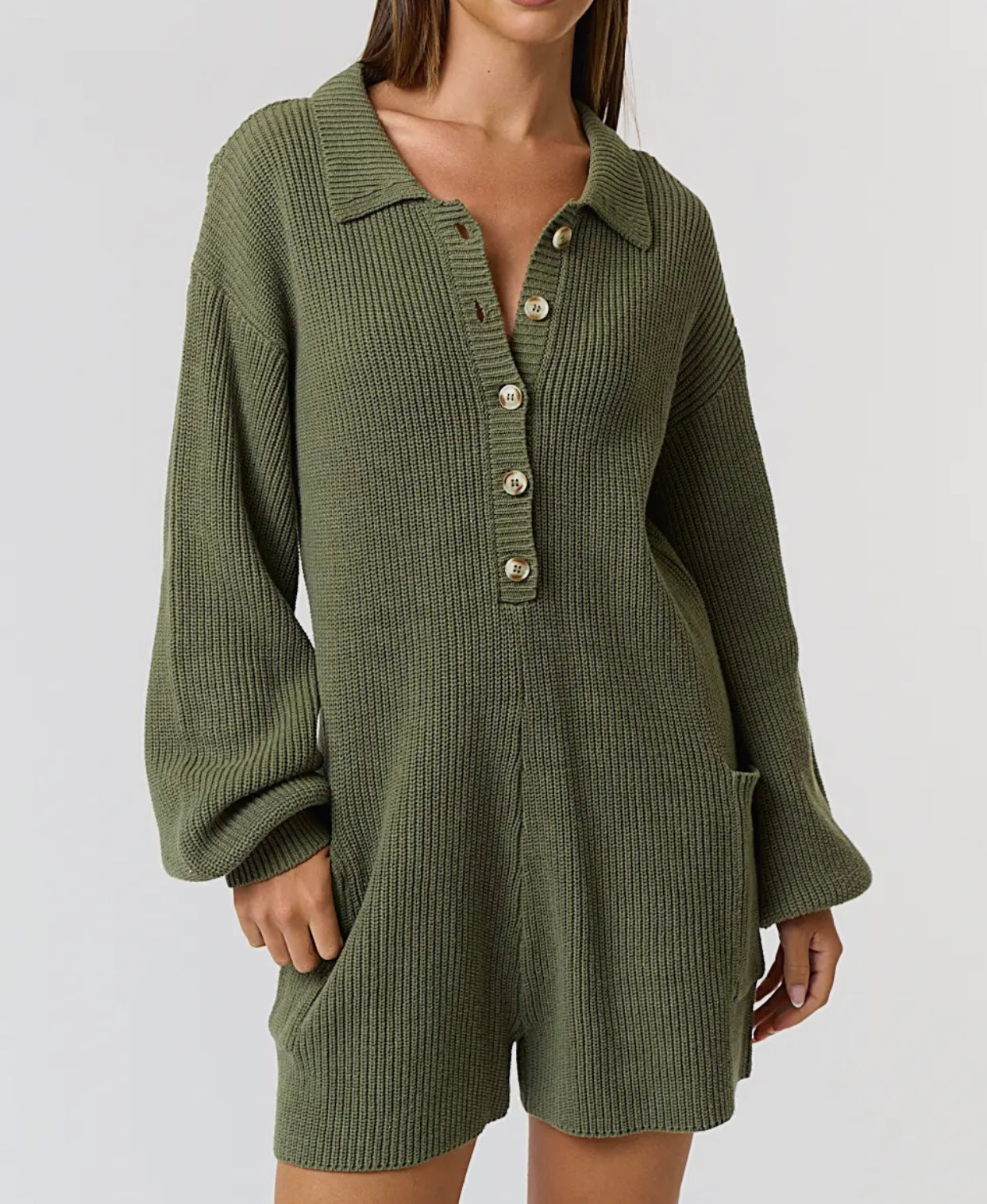 Button Up Sweater Romper