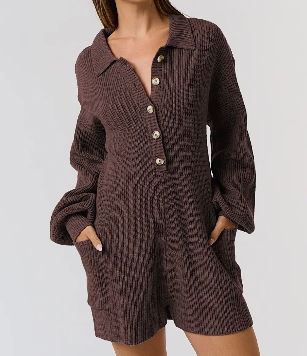 Button Up Sweater Romper