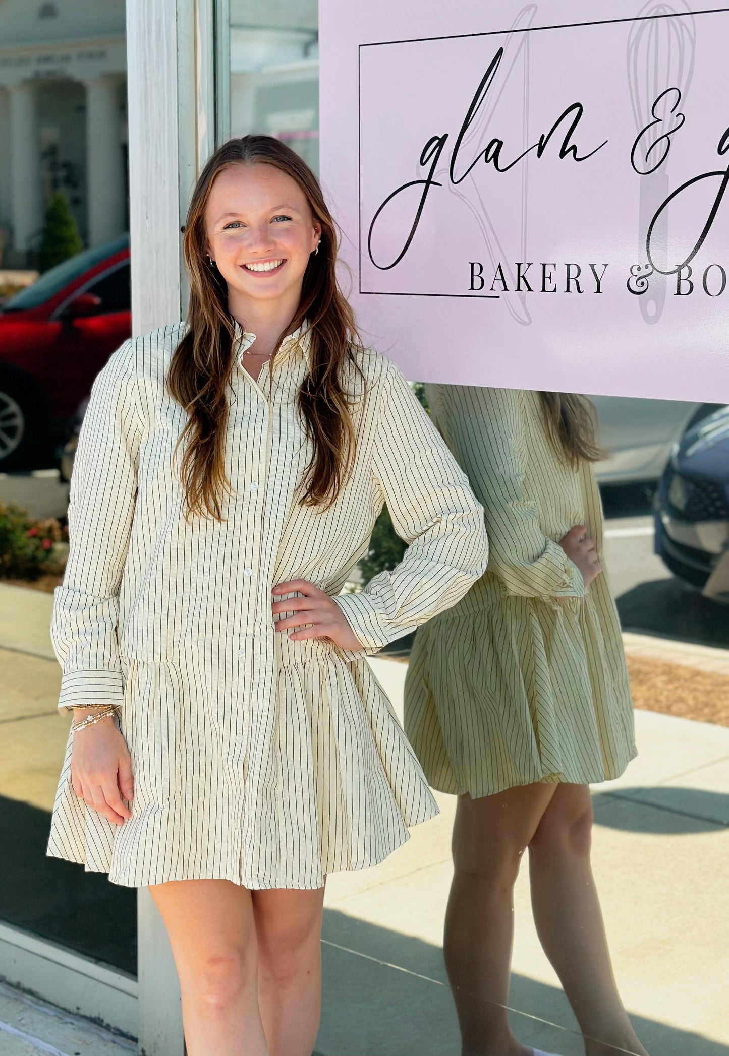Ivory Striped Collared Dress
