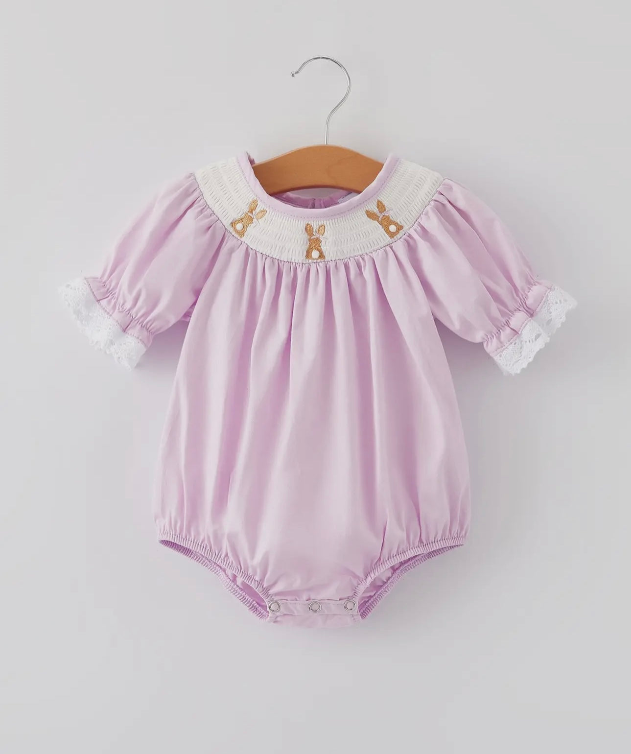 Girls Easter Bunny Purple Smocked Romper or dress