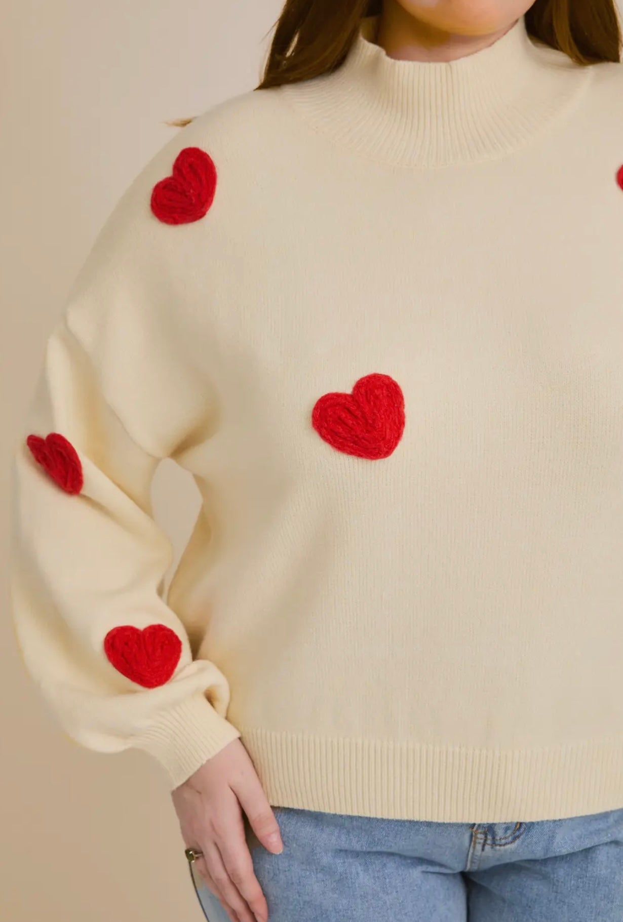 Plus High neck heart sweater