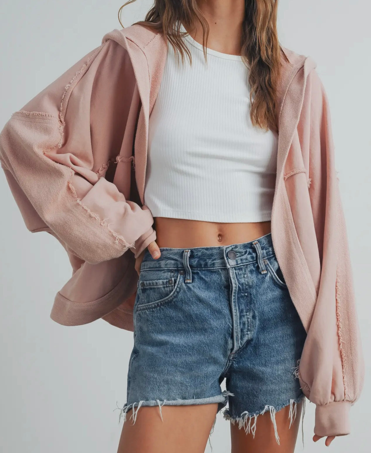 French Terry hooded cardigan with pockets