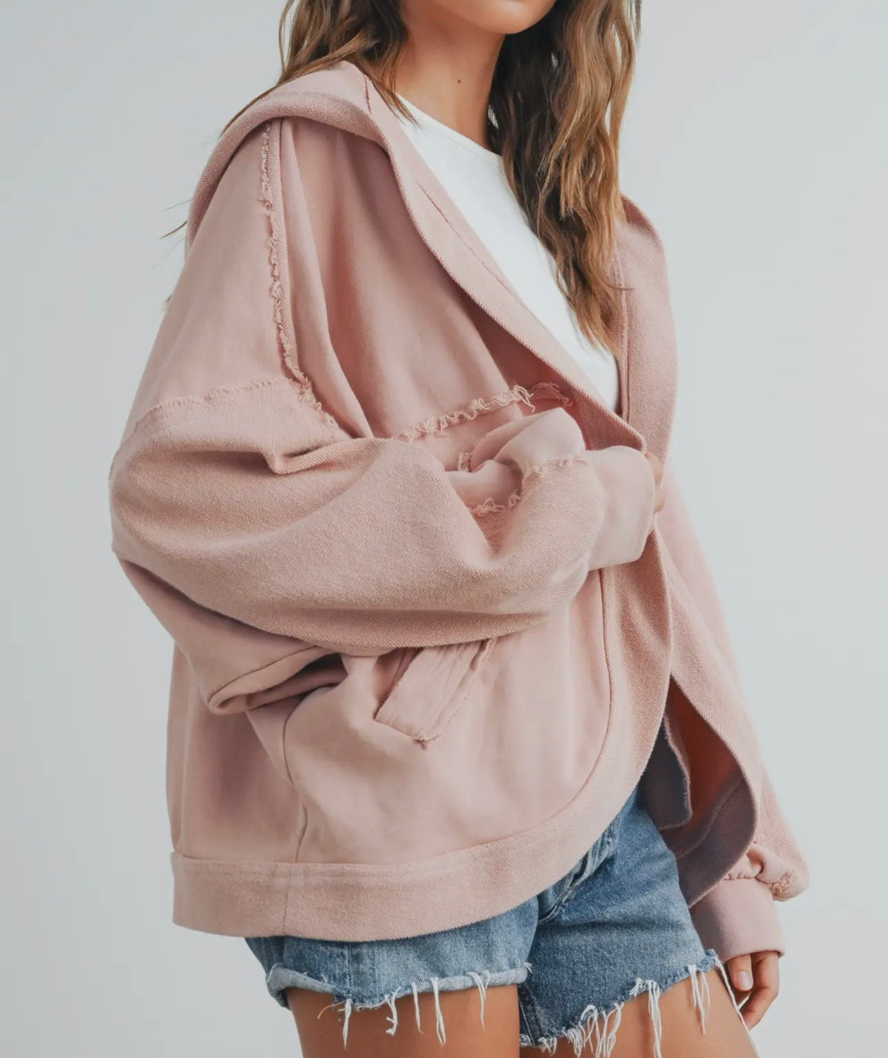 French Terry hooded cardigan with pockets