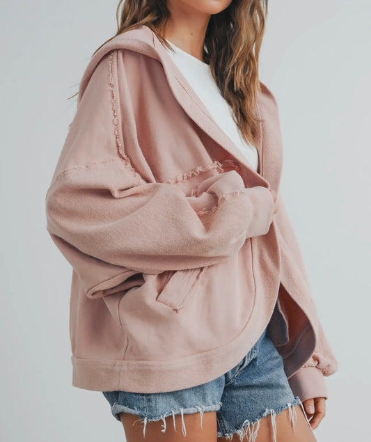 French Terry hooded cardigan with pockets