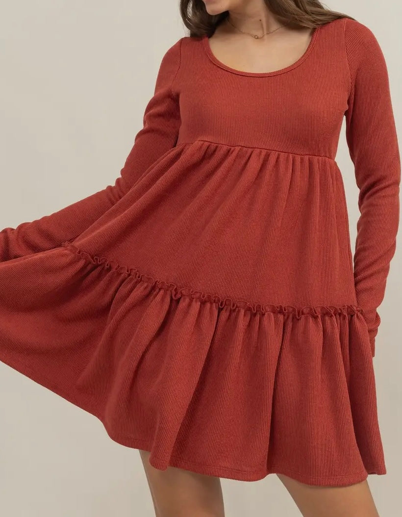 Rib Babydoll tiered mini dress
