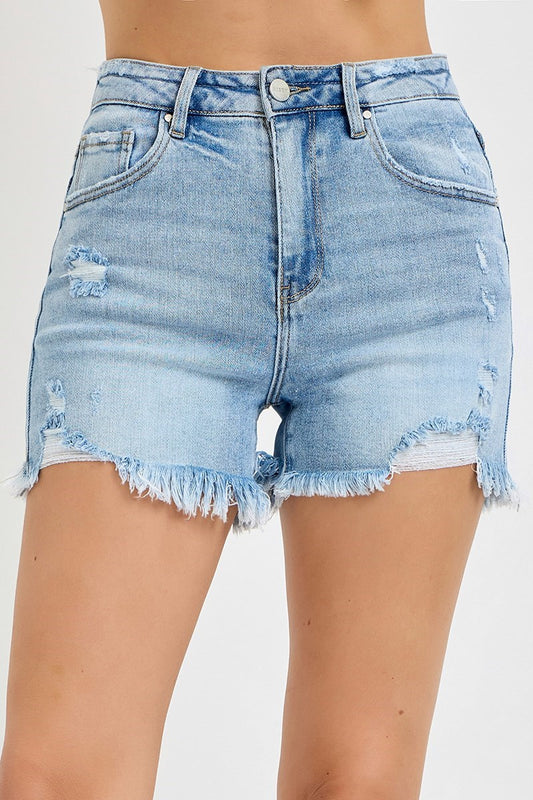 RISEN High Rise Light Wash Shorts