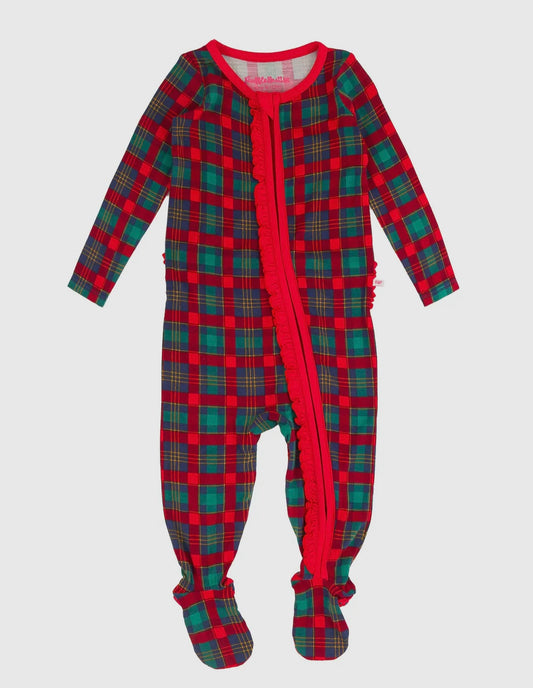 Baby Girls Plaid Bamboo Footed Ruffle One Piece Pajama