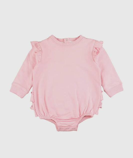 Baby Girls Pink Sweatshirt Bubble Romper