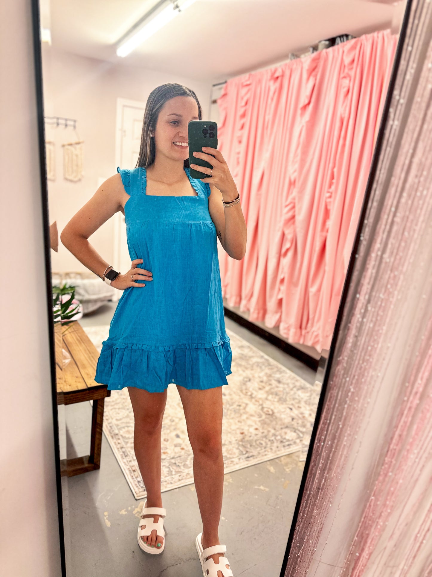 Aqua Ruffled Mini Dress