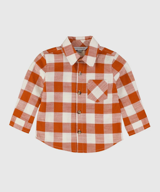 Boys Rust Plaid Long Sleeve Button Down Shirt