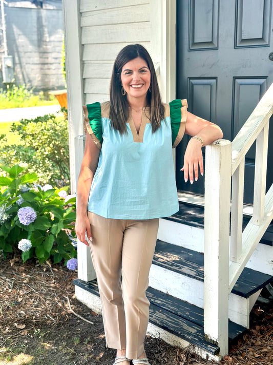 Color Block Poplin Top