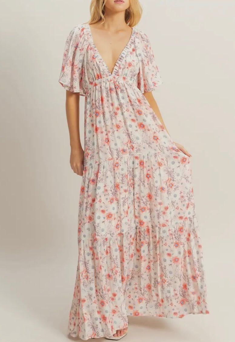 Coral Flowy Maxi Dress