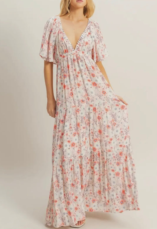Coral Flowy Maxi Dress
