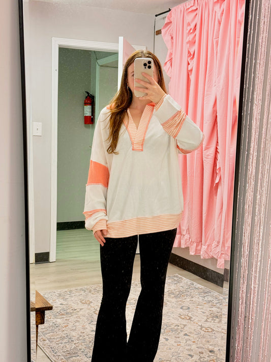 Pink Collared Colorblock pullover