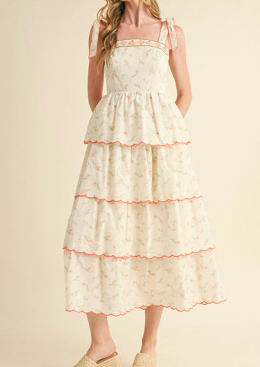 Orange Floral MIDI Dress