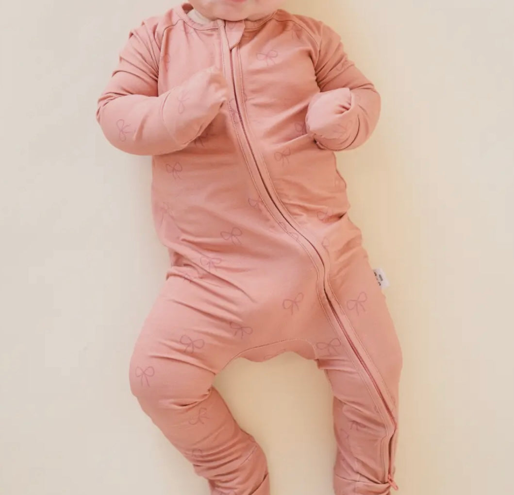 Pink Bow Bamboo Baby Sleeper