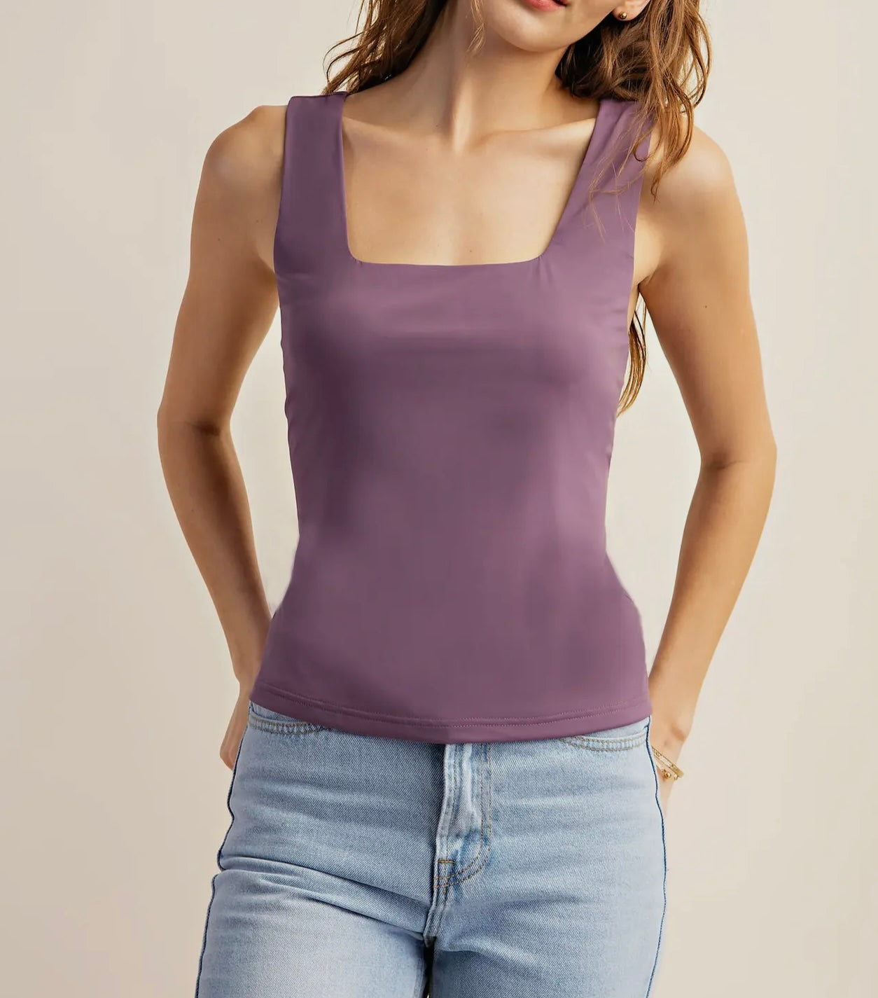 Purple Square Neck Stretch Tank Top