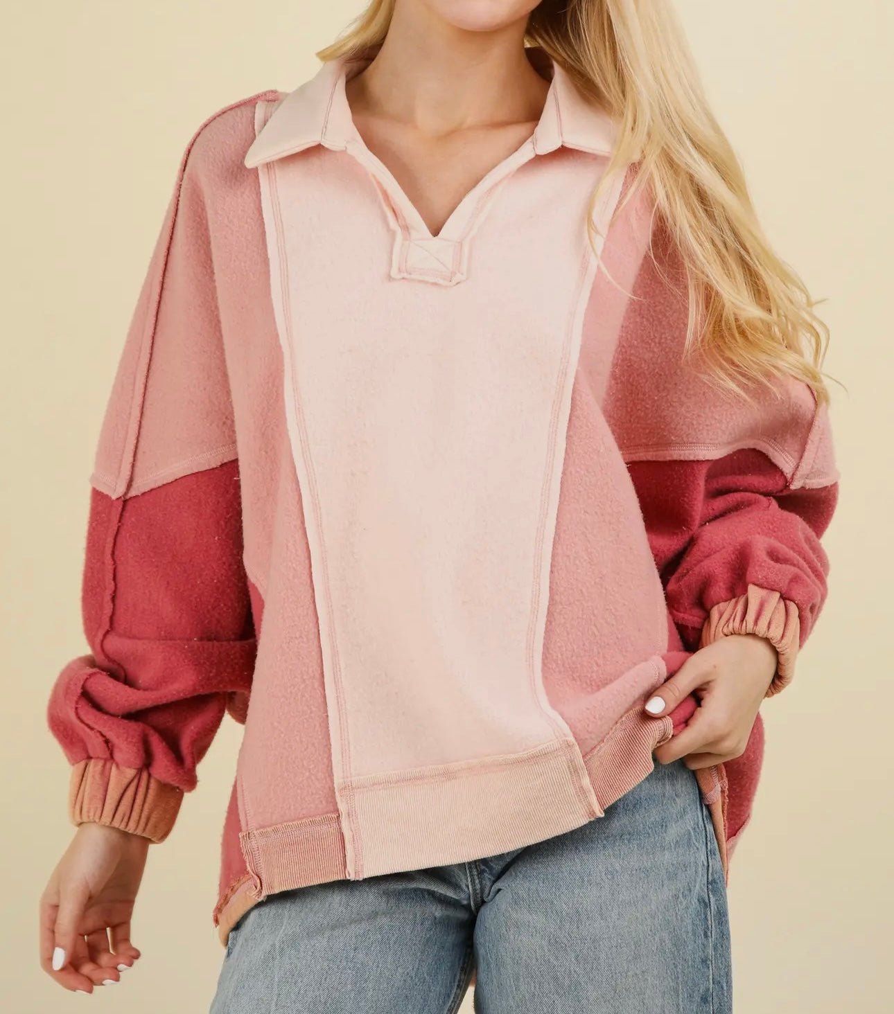 Color Block French Terry Oversized knit top