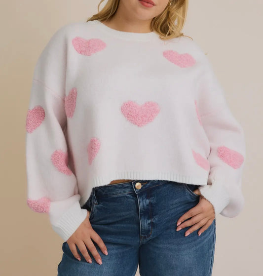 Round Neck long sleeve heart sweater