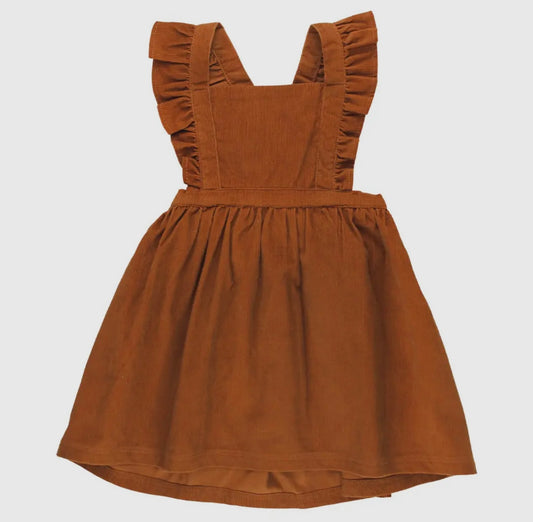 Girls Caramel Corduroy Cross-Back Jumper Dress